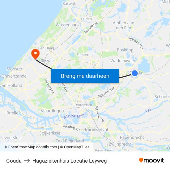 Gouda to Hagaziekenhuis Locatie Leyweg map