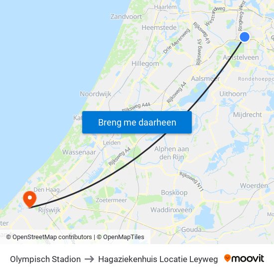 Olympisch Stadion to Hagaziekenhuis Locatie Leyweg map