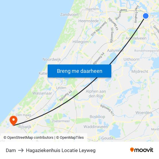 Dam to Hagaziekenhuis Locatie Leyweg map