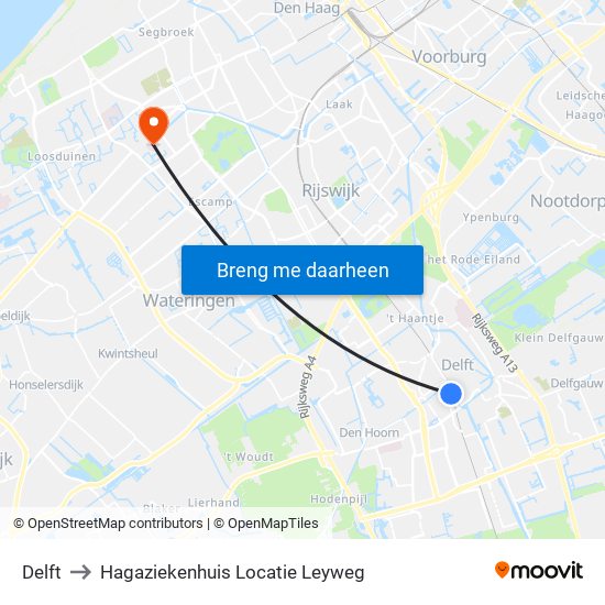 Delft to Hagaziekenhuis Locatie Leyweg map