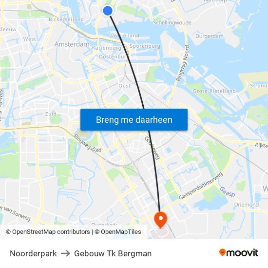 Noorderpark to Gebouw Tk Bergman map