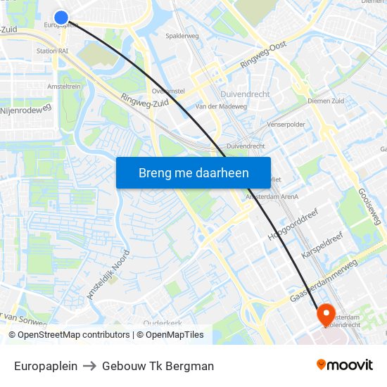 Europaplein to Gebouw Tk Bergman map