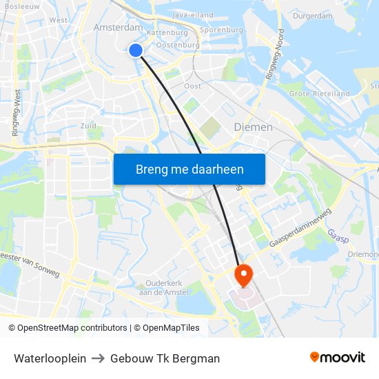 Waterlooplein to Gebouw Tk Bergman map