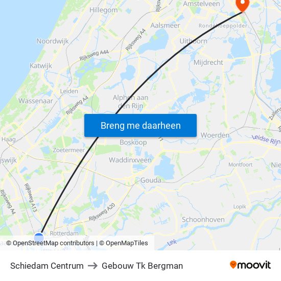 Schiedam Centrum to Gebouw Tk Bergman map