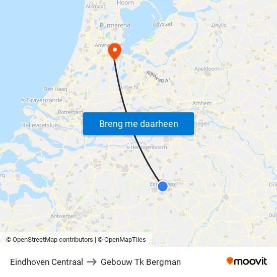 Eindhoven Centraal to Gebouw Tk Bergman map