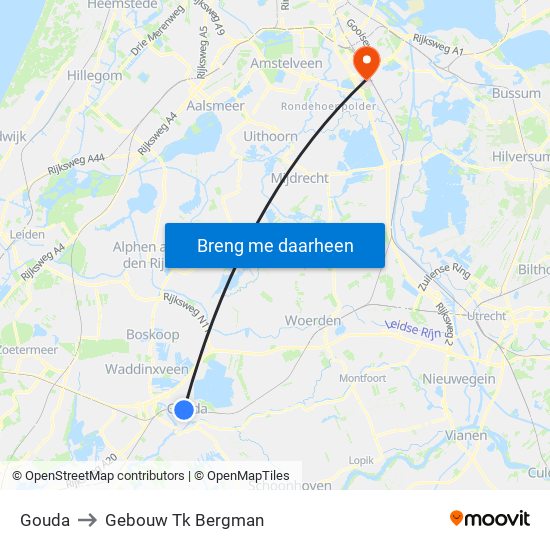 Gouda to Gebouw Tk Bergman map