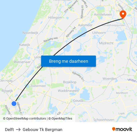 Delft to Gebouw Tk Bergman map