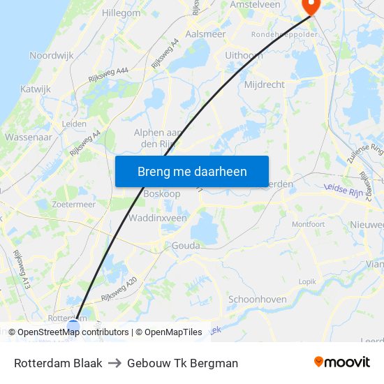 Rotterdam Blaak to Gebouw Tk Bergman map