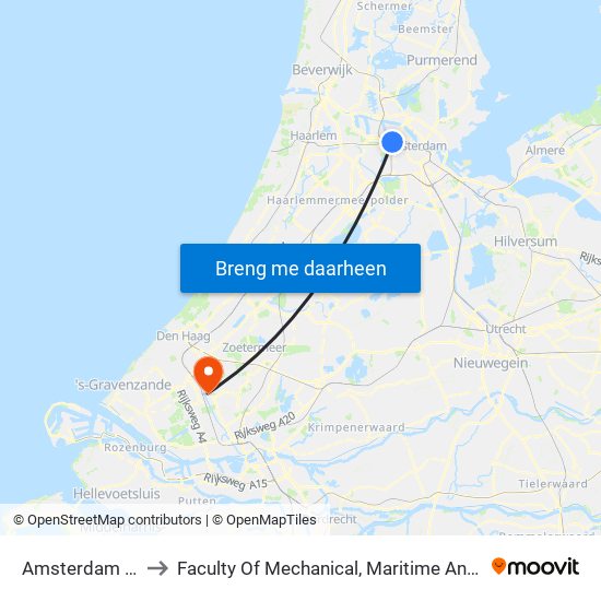 Amsterdam Sloterdijk to Faculty Of Mechanical, Maritime And Material Engineering map
