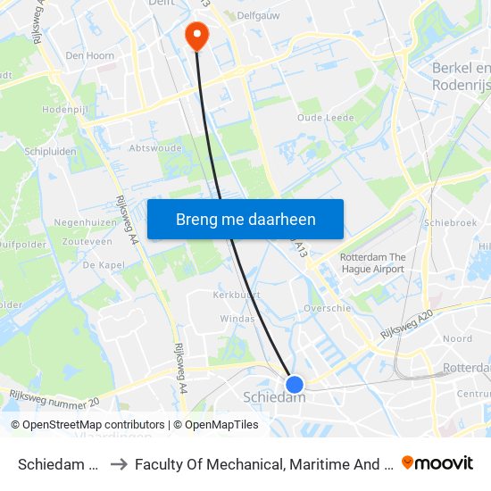Schiedam Centrum to Faculty Of Mechanical, Maritime And Material Engineering map