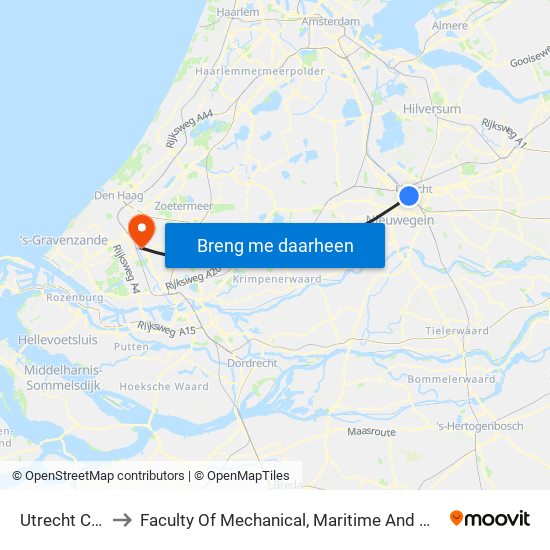 Utrecht Centraal to Faculty Of Mechanical, Maritime And Material Engineering map