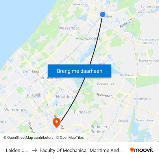 Leiden Centraal to Faculty Of Mechanical, Maritime And Material Engineering map