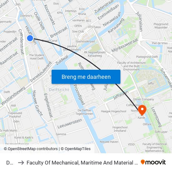 Delft to Faculty Of Mechanical, Maritime And Material Engineering map