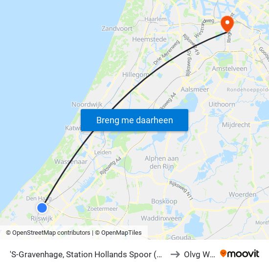 'S-Gravenhage, Station Hollands Spoor (Perron A) to Olvg West map