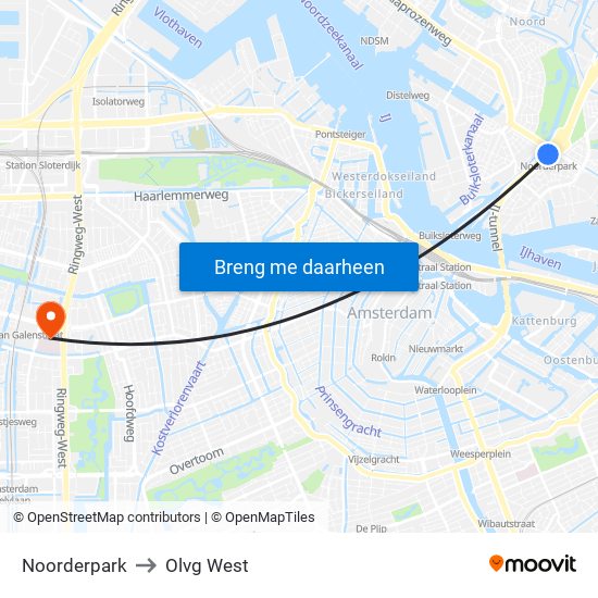 Noorderpark to Olvg West map