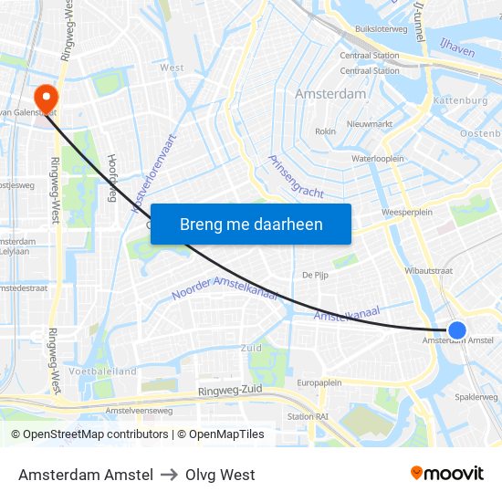 Amsterdam Amstel to Olvg West map