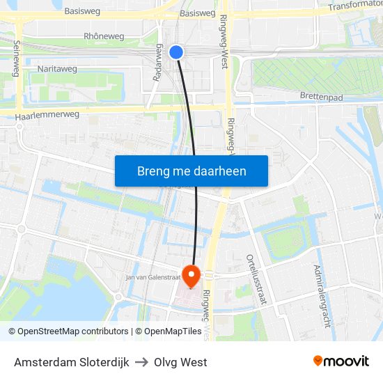 Amsterdam Sloterdijk to Olvg West map