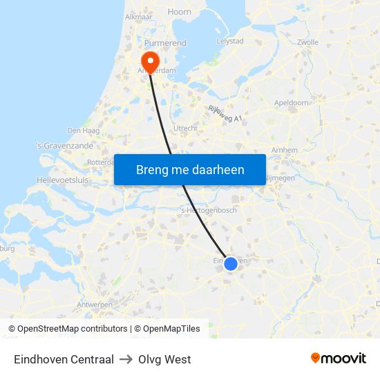 Eindhoven Centraal to Olvg West map