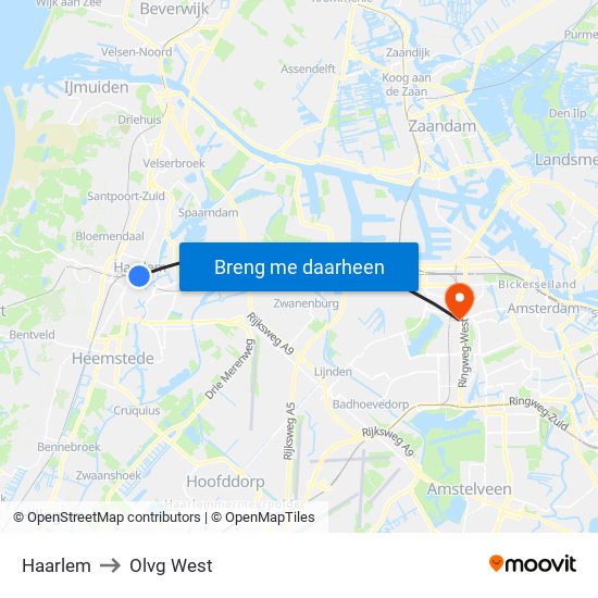 Haarlem to Olvg West map