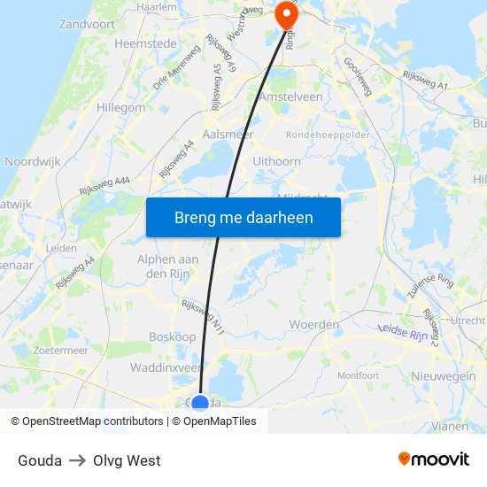 Gouda to Olvg West map