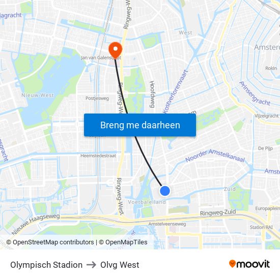 Olympisch Stadion to Olvg West map