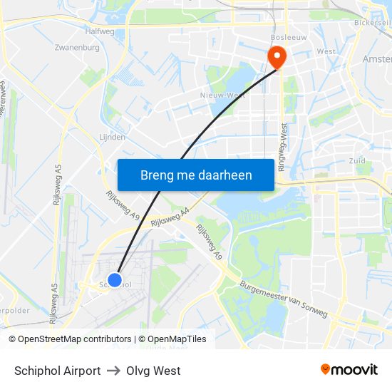 Schiphol Airport to Olvg West map