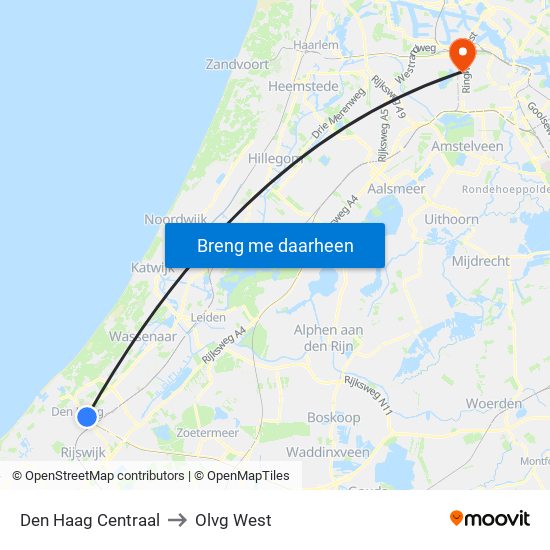 Den Haag Centraal to Olvg West map