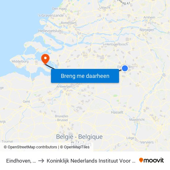 Eindhoven, Station to Koninklijk Nederlands Instituut Voor Onderzoek Der Zee map