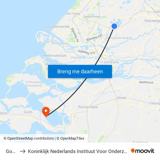 Gouda to Koninklijk Nederlands Instituut Voor Onderzoek Der Zee map