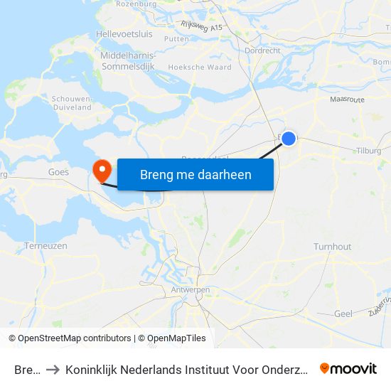 Breda to Koninklijk Nederlands Instituut Voor Onderzoek Der Zee map