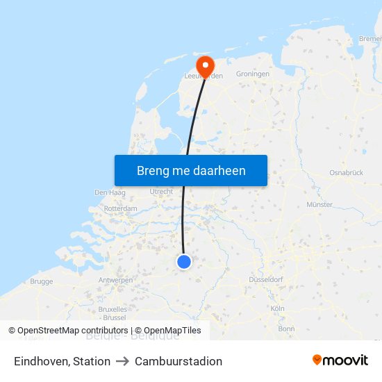 Eindhoven, Station to Cambuurstadion map