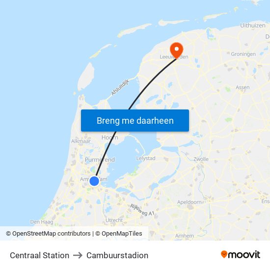 Centraal Station to Cambuurstadion map