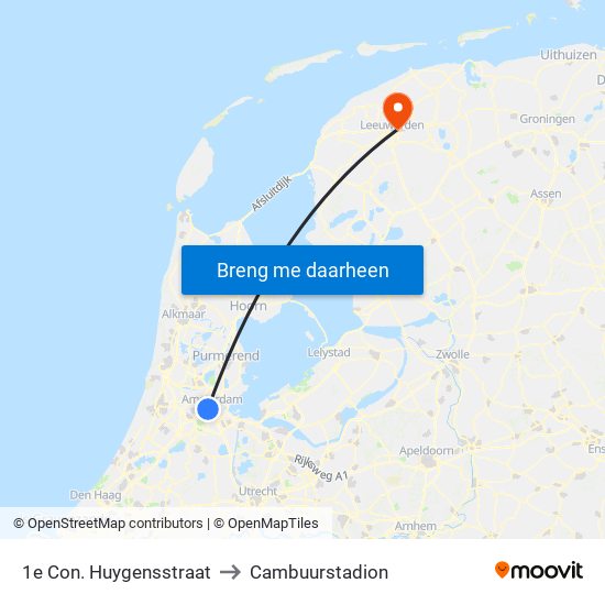 1e Con. Huygensstraat to Cambuurstadion map