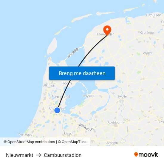 Nieuwmarkt to Cambuurstadion map