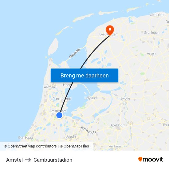 Amstel to Cambuurstadion map