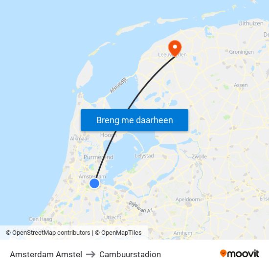 Amsterdam Amstel to Cambuurstadion map