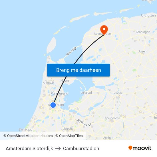 Amsterdam Sloterdijk to Cambuurstadion map