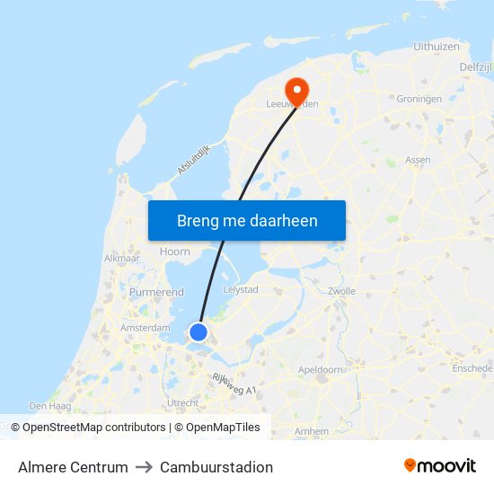 Almere Centrum to Cambuurstadion map