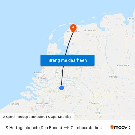 'S-Hertogenbosch (Den Bosch) to Cambuurstadion map