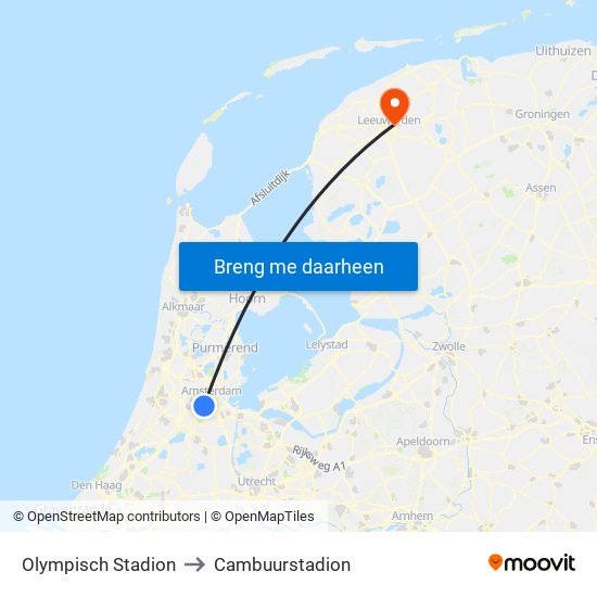 Olympisch Stadion to Cambuurstadion map