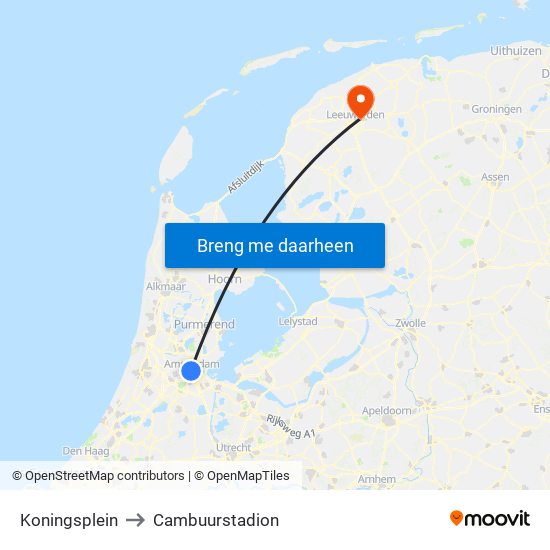 Koningsplein to Cambuurstadion map