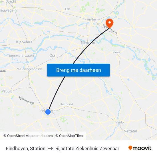 Eindhoven, Station to Rijnstate Ziekenhuis Zevenaar map