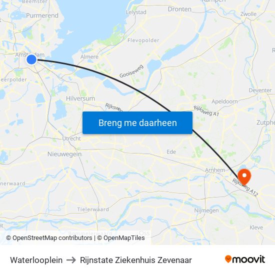 Waterlooplein to Rijnstate Ziekenhuis Zevenaar map