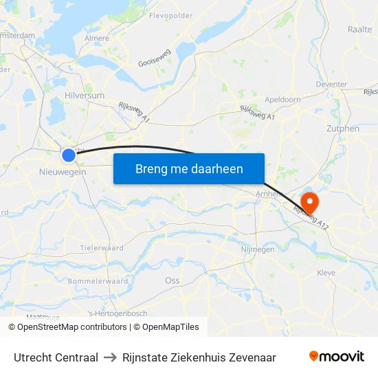 Utrecht Centraal to Rijnstate Ziekenhuis Zevenaar map