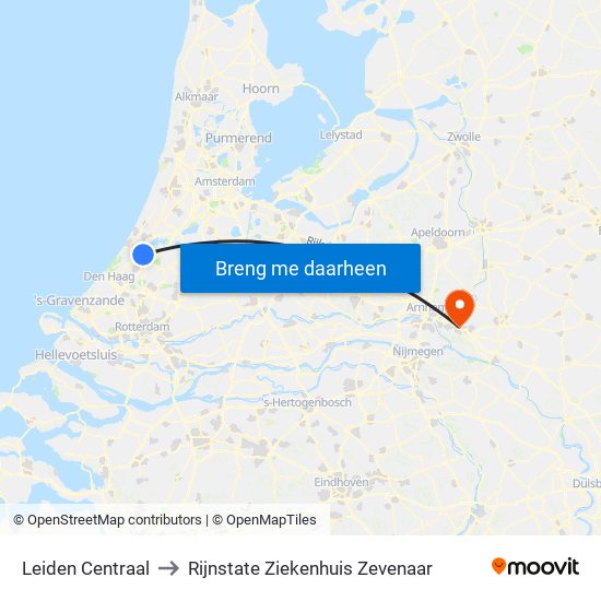 Leiden Centraal to Rijnstate Ziekenhuis Zevenaar map
