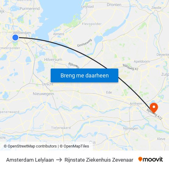 Amsterdam Lelylaan to Rijnstate Ziekenhuis Zevenaar map