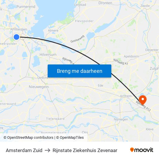 Amsterdam Zuid to Rijnstate Ziekenhuis Zevenaar map