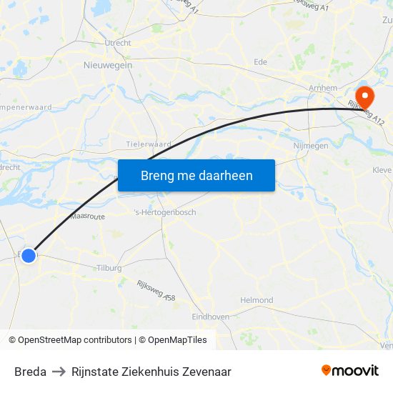 Breda to Rijnstate Ziekenhuis Zevenaar map