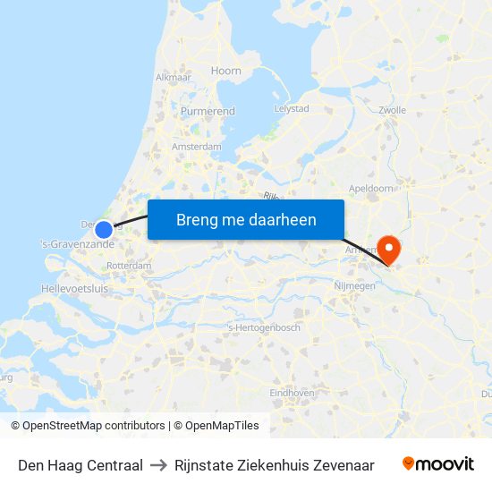 Den Haag Centraal to Rijnstate Ziekenhuis Zevenaar map