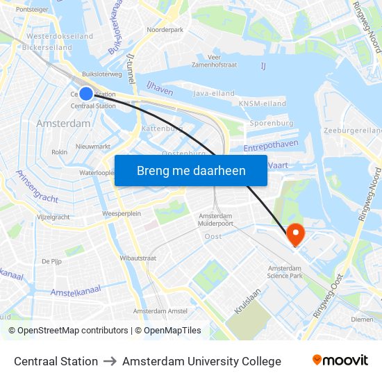 Centraal Station to Amsterdam University College map